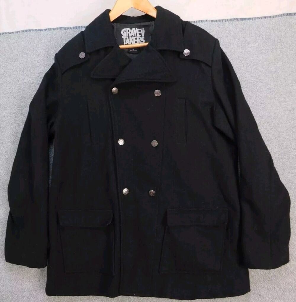 Grave Takers Wool Coat Women's XL Double Button Long Black
